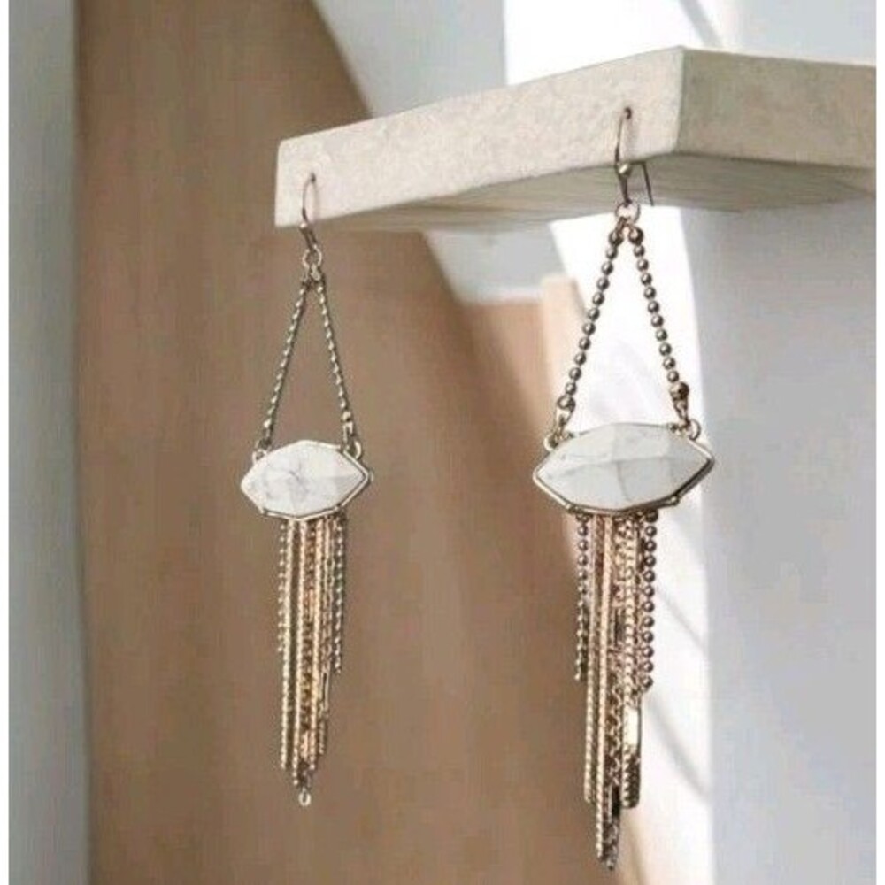 VINCE CAMUTO  Faux Stone Multi Chain Fringe Chandelier Dangle Gold Tone Earrings